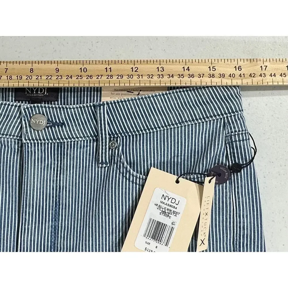 NYDJ Billie Mini Bootcut Ankle‎ Jeans Size 8 (32x27) High Rise Denim Blue Stripe